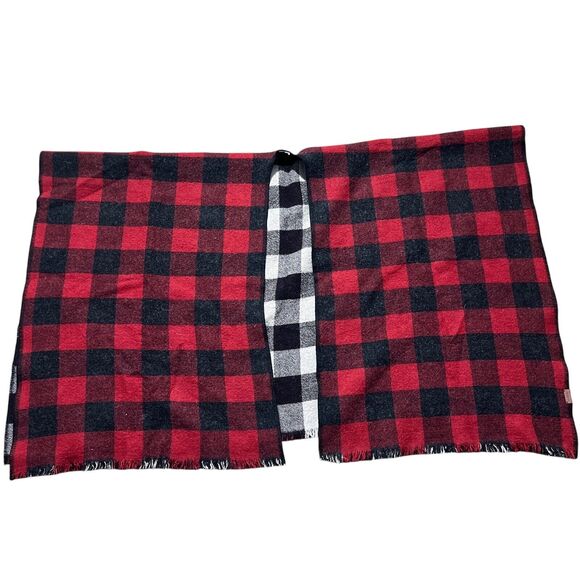 nwt pendleton Red Charcoal Plaid wool wrap shawl poncho cape OS Reversible - Picture 1 of 14